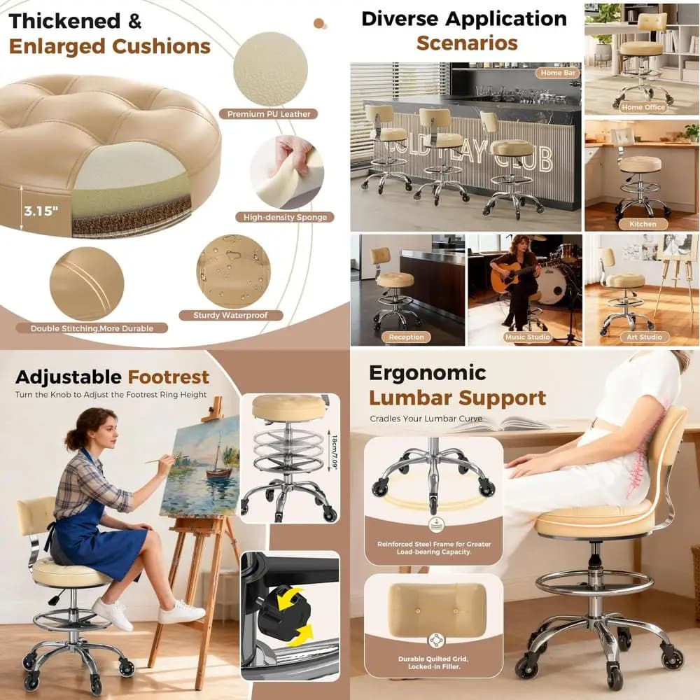 Sedia ergonomica girevole con schienale alto con poggiapiedi, sgabello alto regolabile su ruote per ufficio, casa, cucina, bar, studio e media
