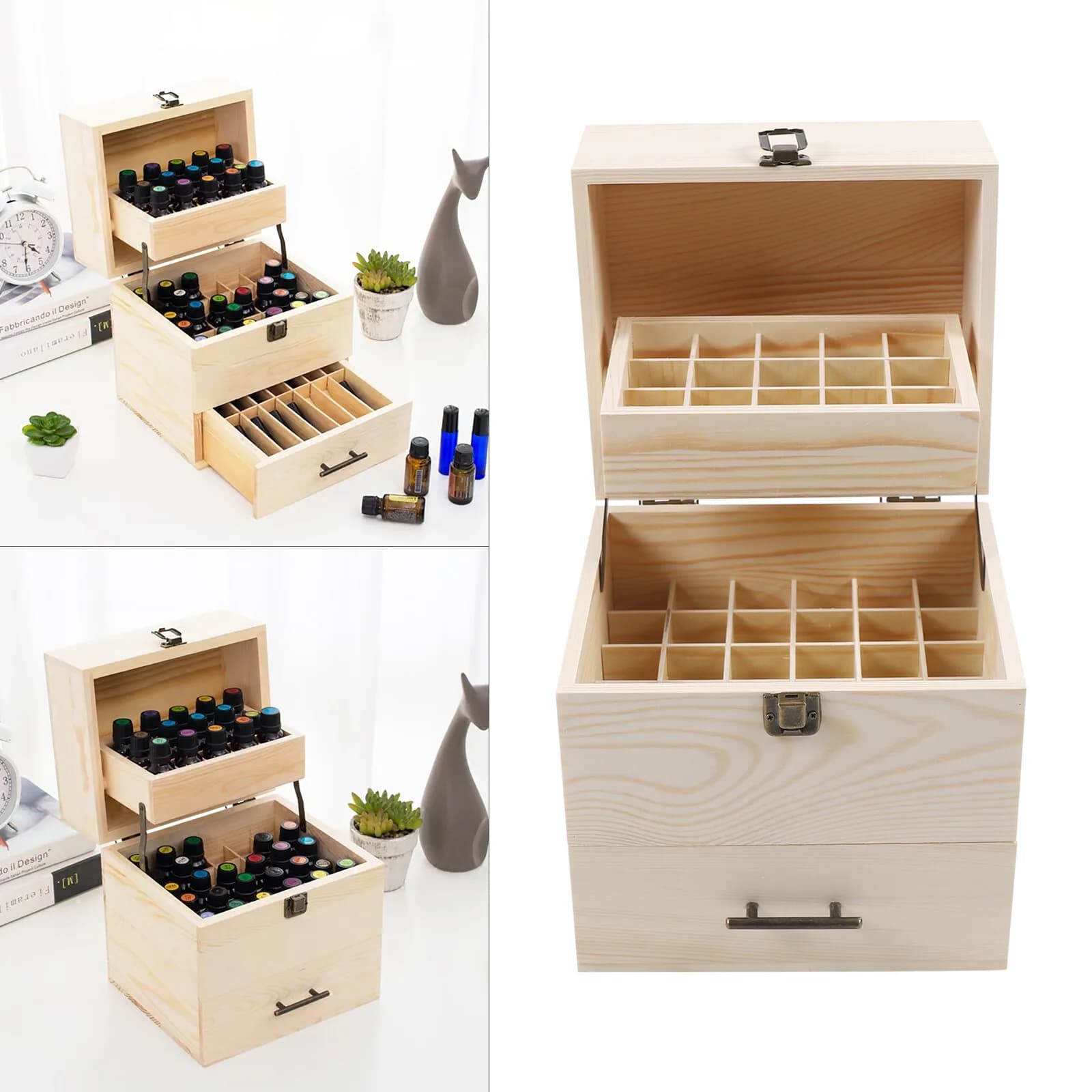 Scatola porta oli essenziali a tre livelli, espositore in legno, organizer per uso domestico e in ufficio