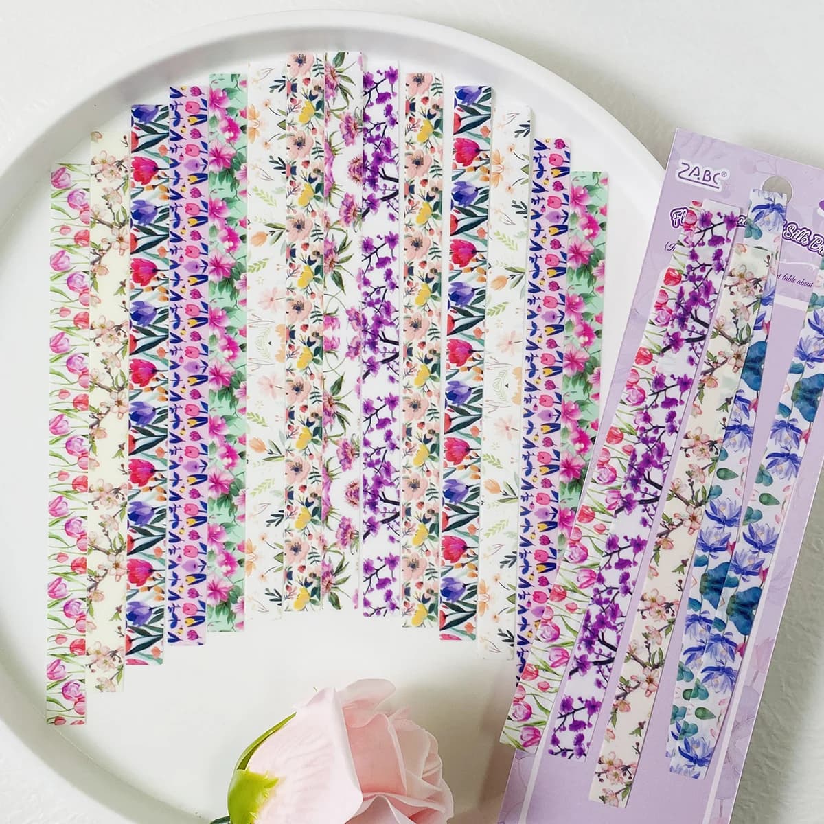 20pcs Floral PET Long Strip Stickers for Scrapbooking Junk Journal DIY Decorations Card Making DIY Notebooks Stickers