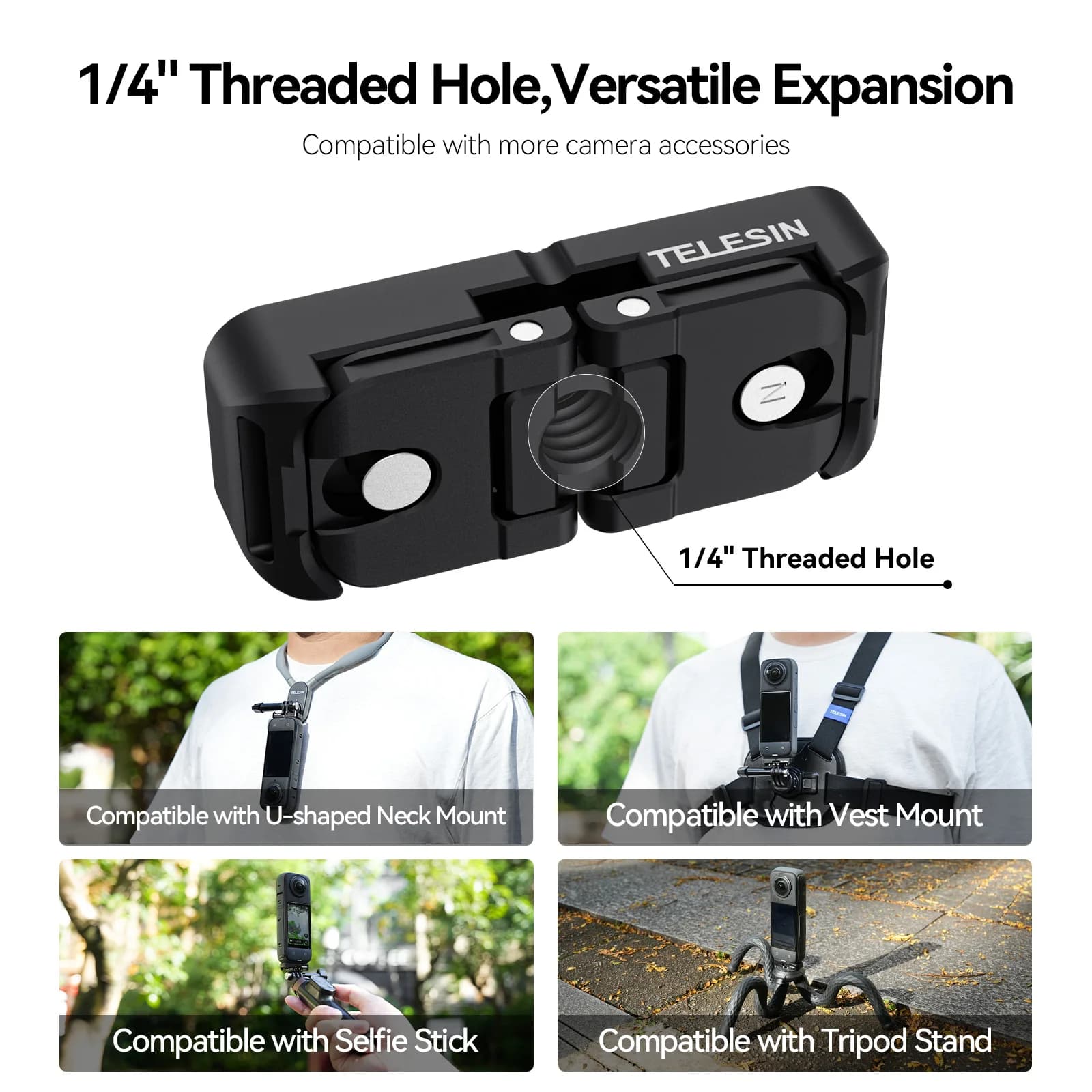 TELESIN Multifunctional Magnetic Quick Release Adapter Base Camera Tripod Mount Quick Release Mount for Insta360 X4 Accessories