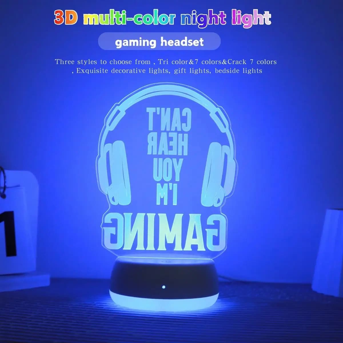 Cuffie da gioco LED 3D, luci RGB, sala giochi alimentata tramite USB, luci per bambini, luci notturne per camera da letto, regali per l'illuminazione interna
