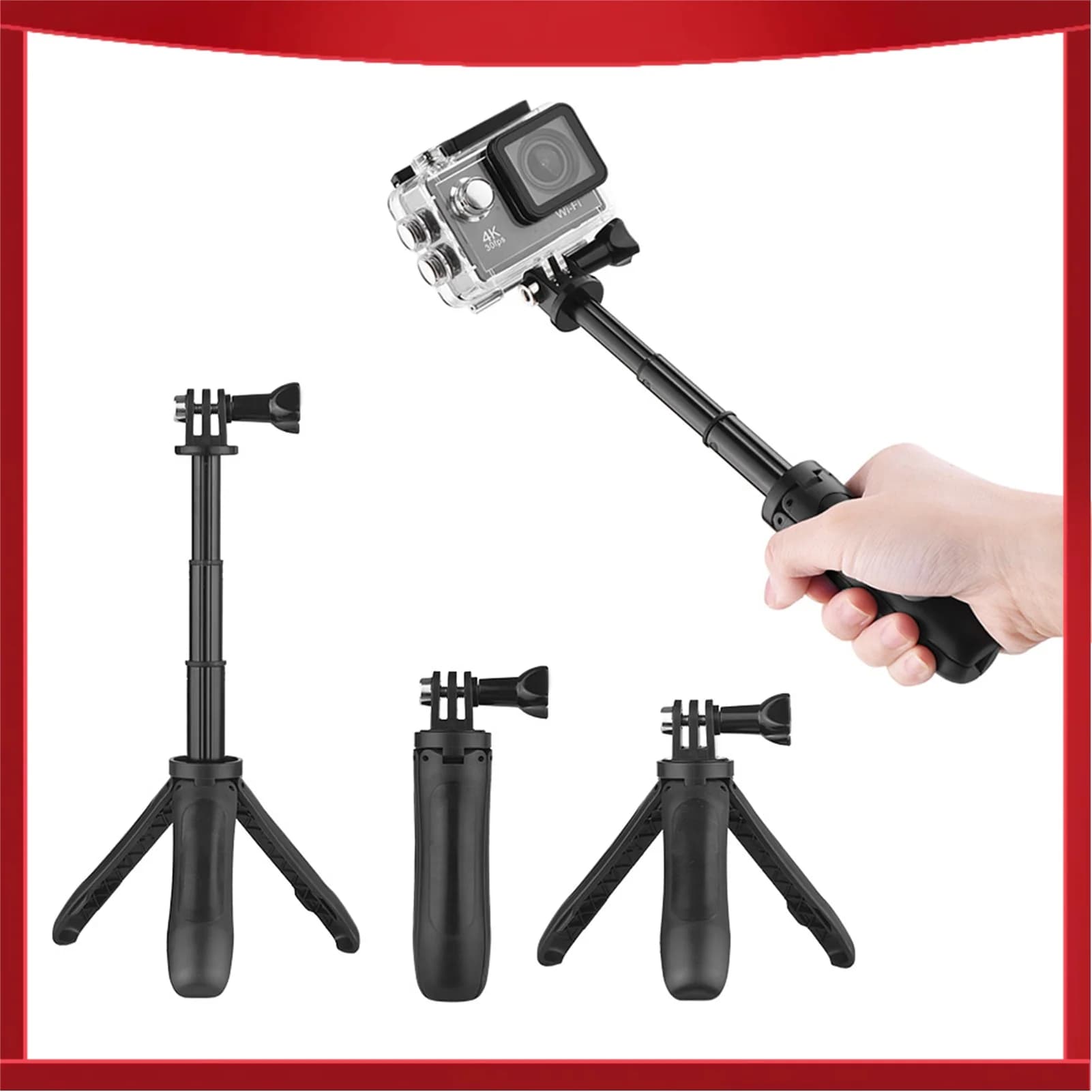 Mini Asta Selfie Estensibile con Treppiede e Impugnatura per GoPro Hero 3/5/4/3+3, Yi Lite/4k/4k+, Andoer e Action Camera Sportive