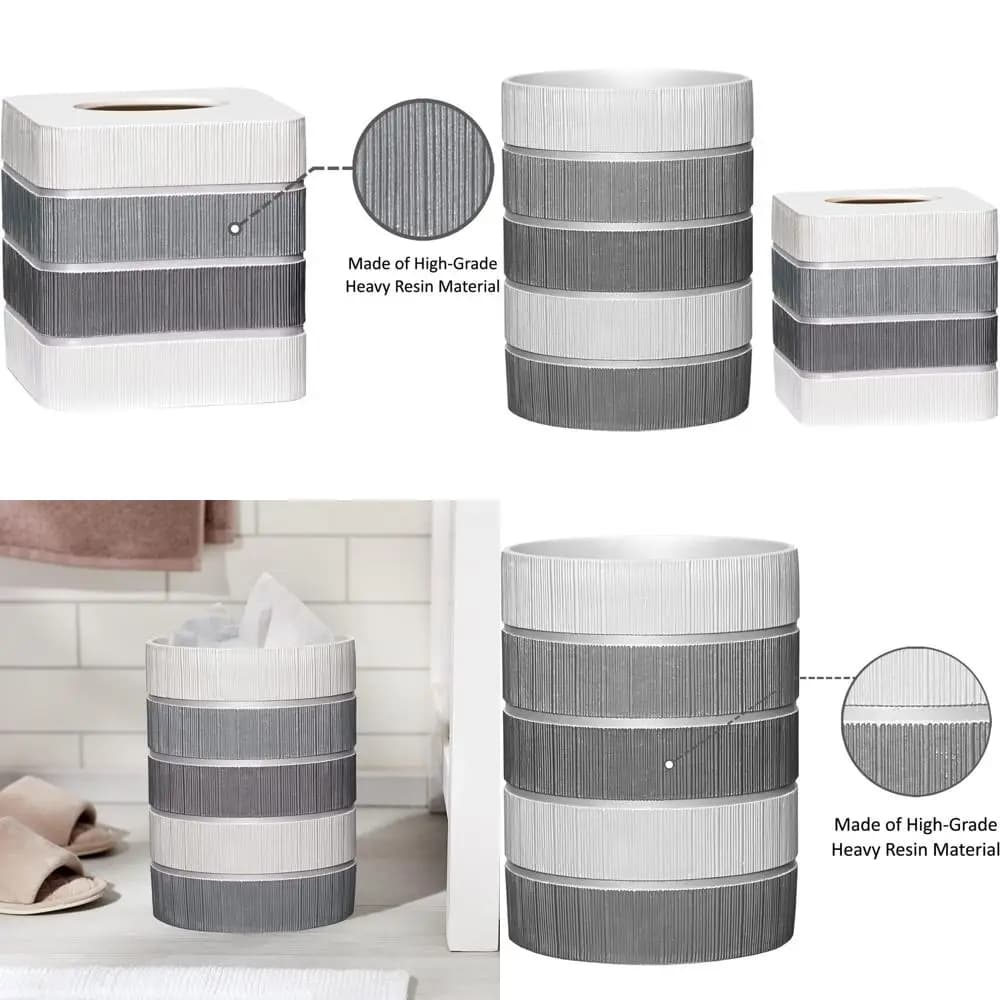 Elegante Set di Accessori per Bagno in 2 Pezzi: Cestino per Rifiuti e Porta Fazzoletti in Grigio per Arredamento Moderno