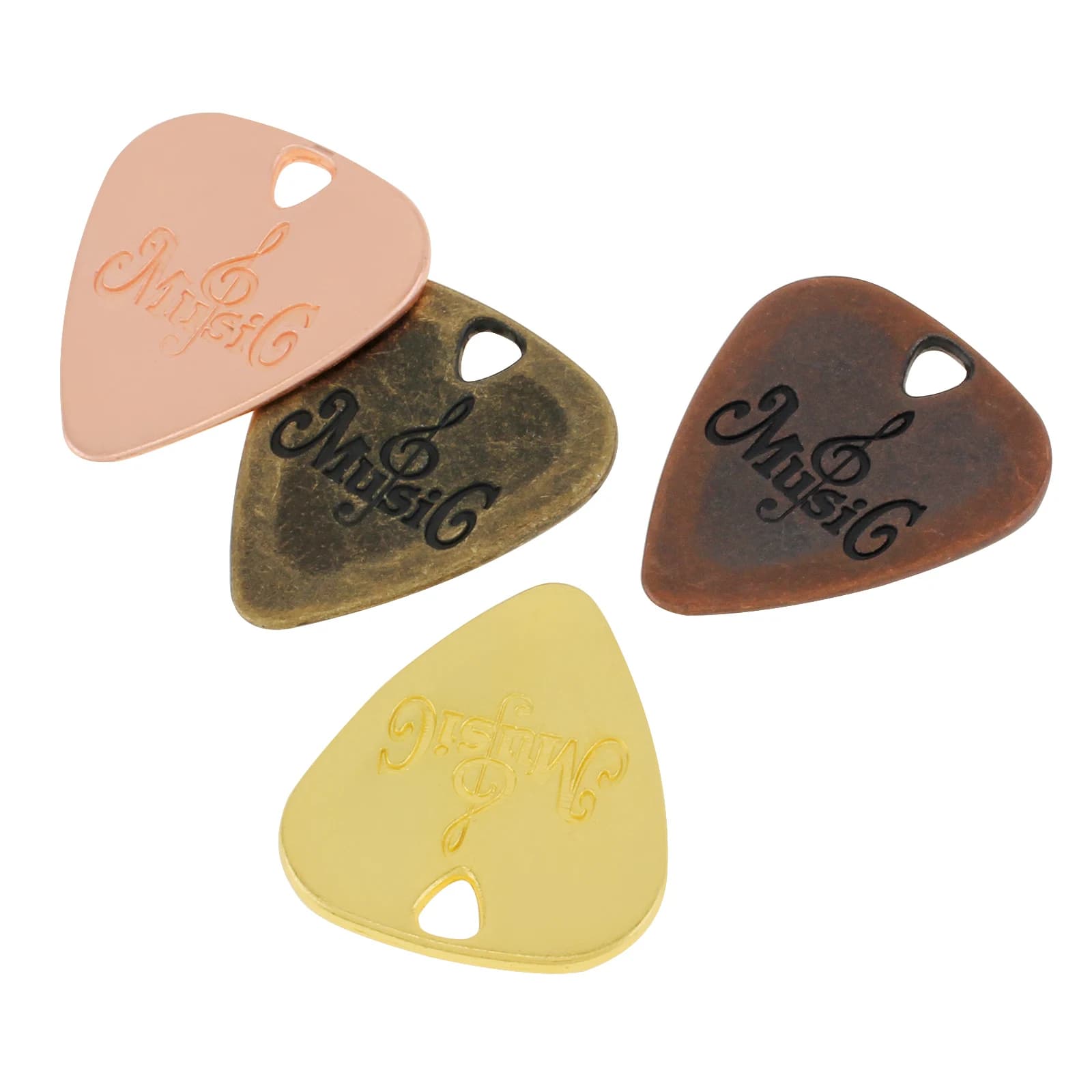 Púas de guitarra de aleación de Zinc, bronce dorado, para guitarra/bajo/ukelele con agujero, instrumento de cuerda, púas de Metal desplumadas