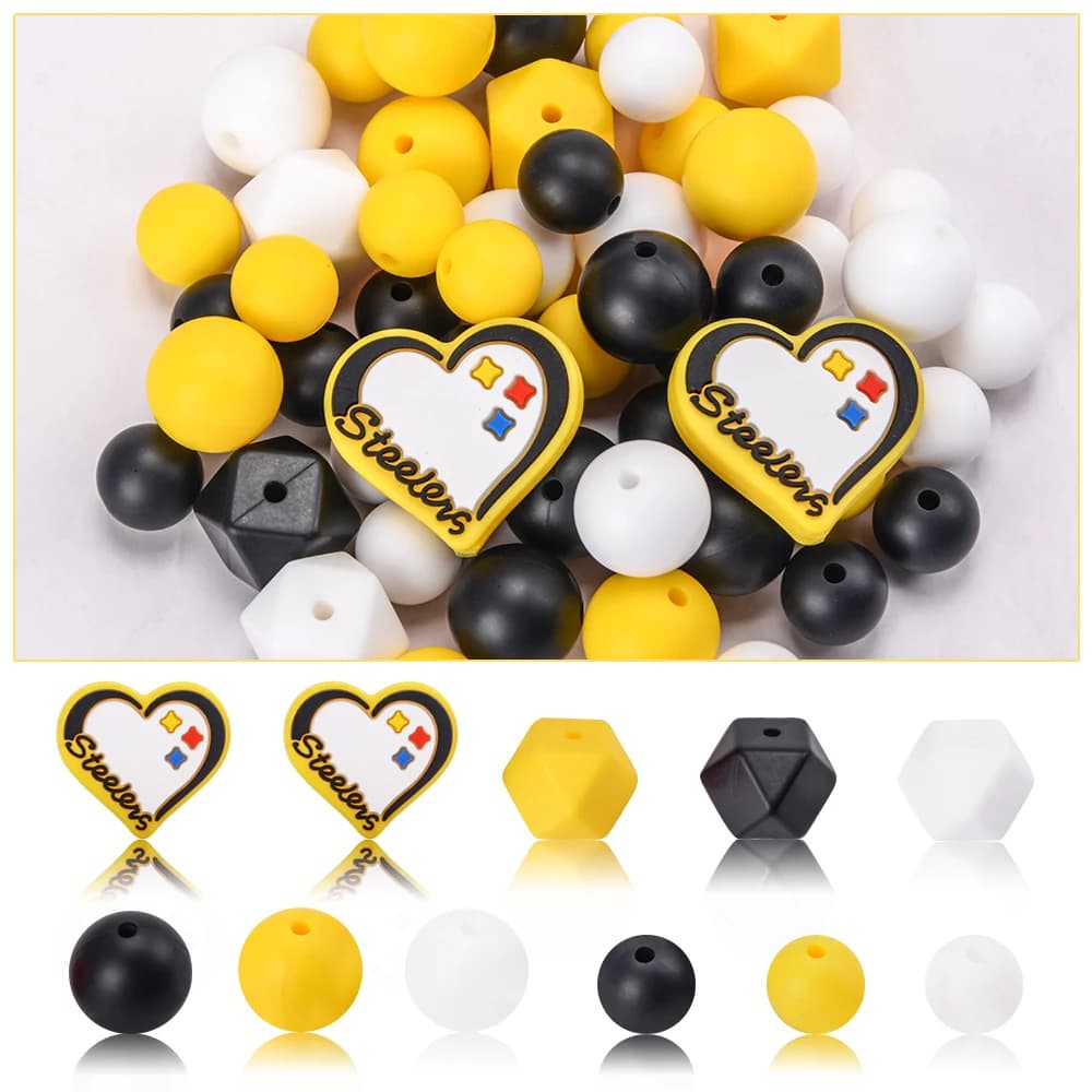 LOFCA 53pcs perline a forma di cuore perline esagonali in Silicone perline massaggiagengive in Silicone creazione di gioielli all'ingrosso collana fai da te catene ciuccio