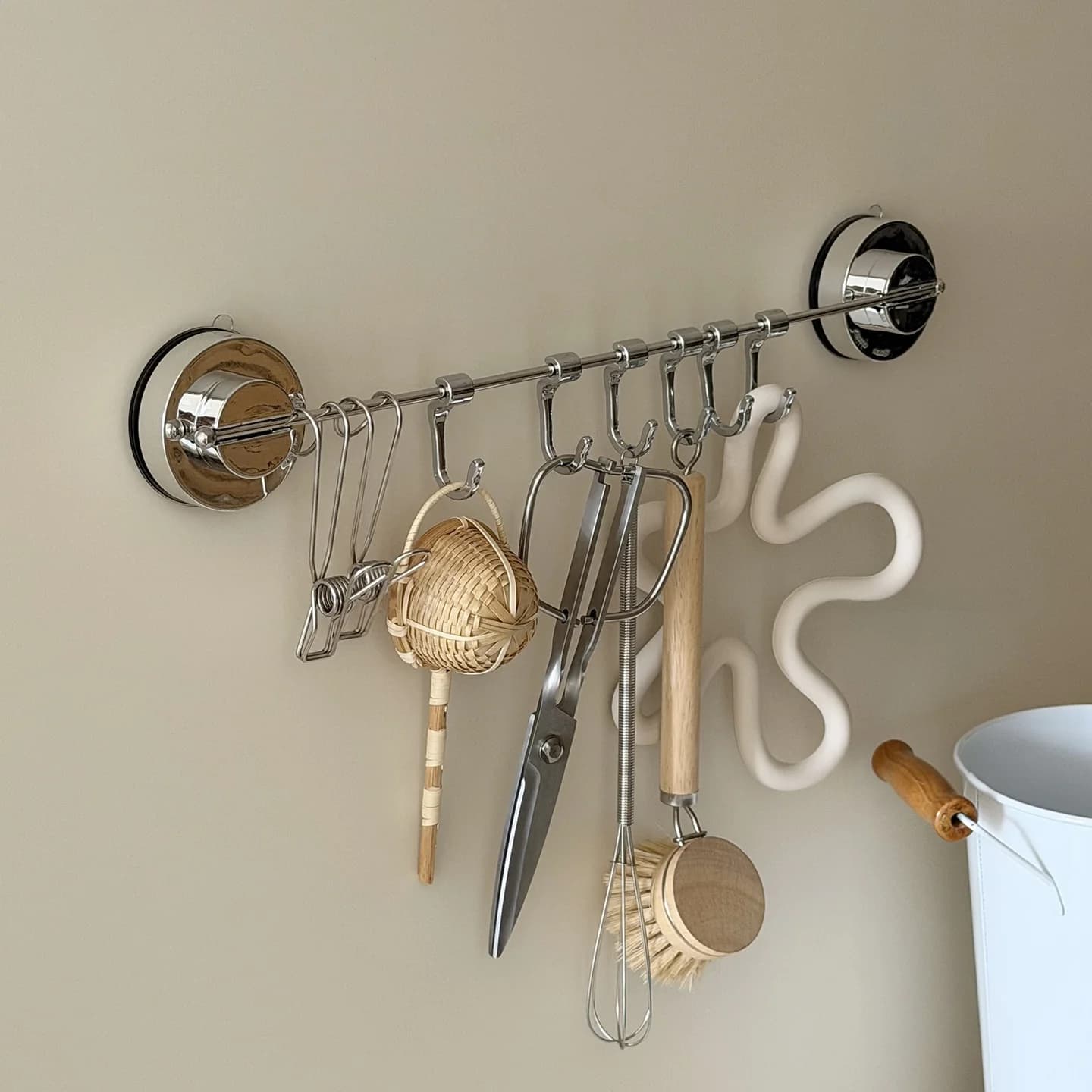 Kitchen Wall-Mounted Hook Stainl Steel Pot Holder Storage Ra No Drilling Required Suction Cup Spoon And ovel Organizer