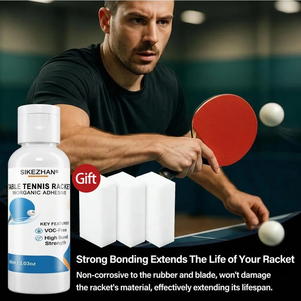 Colla Adesiva Inorganica 60ML per Racchette da Ping Pong con 3 Spugne per Assemblaggio Racchette SIKEZHAN