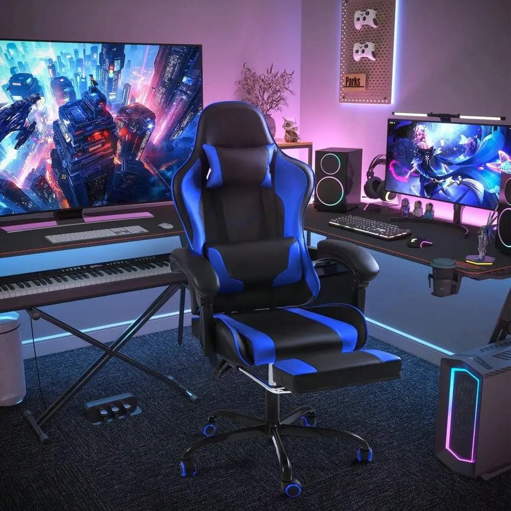 Sedia, sedia da videogiochi con poggiapiedi e supporto lombare massaggiante, sedia ergonomica per computer regolabile in altezza con sedile girevole