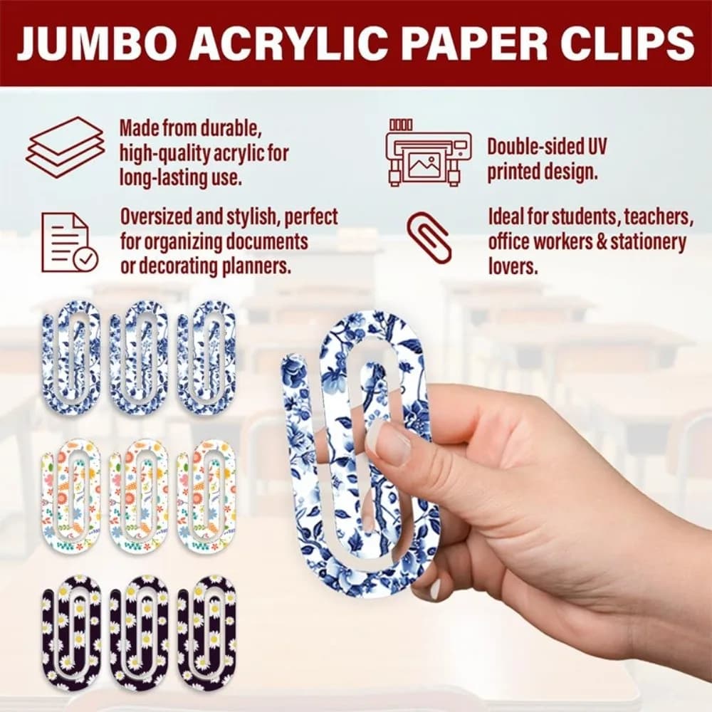 Set di 9 Clip per Carta in Acrilico per Sublimazione, Formato Grande, Creativi Segnalibri con Trasferimento a Caldo, Motivo Unico a Cuore, Clip per Carta Fai-da-Te