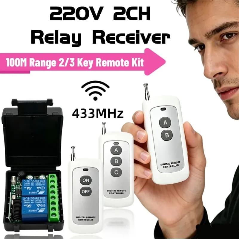 433Mhz Wireless Remote Control Switch AC 110V 220V 230V 10A Relay 2CH Receiver Controller for Garage Door Lighting Curtains