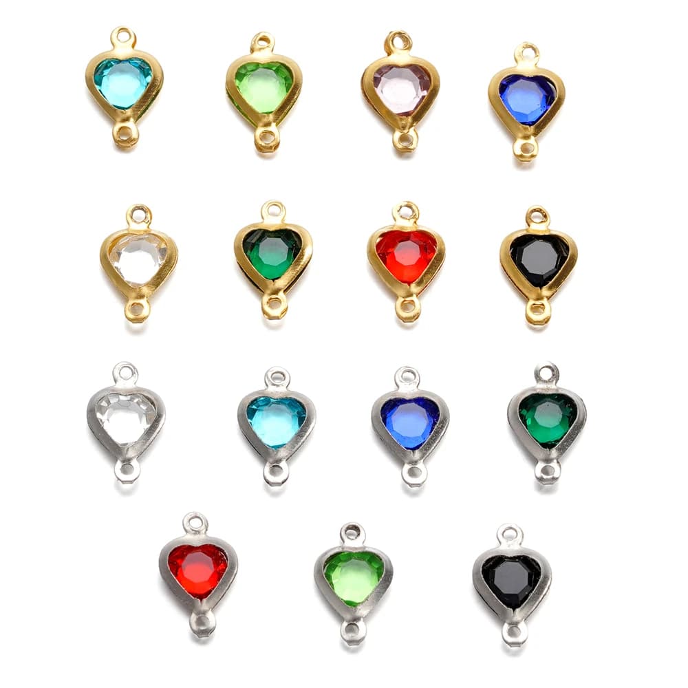 10 pz 7.5mm in acciaio inox doppio foro ciondolo cuore colorato cristallo Charms connettore per collana fai da te braccialetto creazione di gioielli