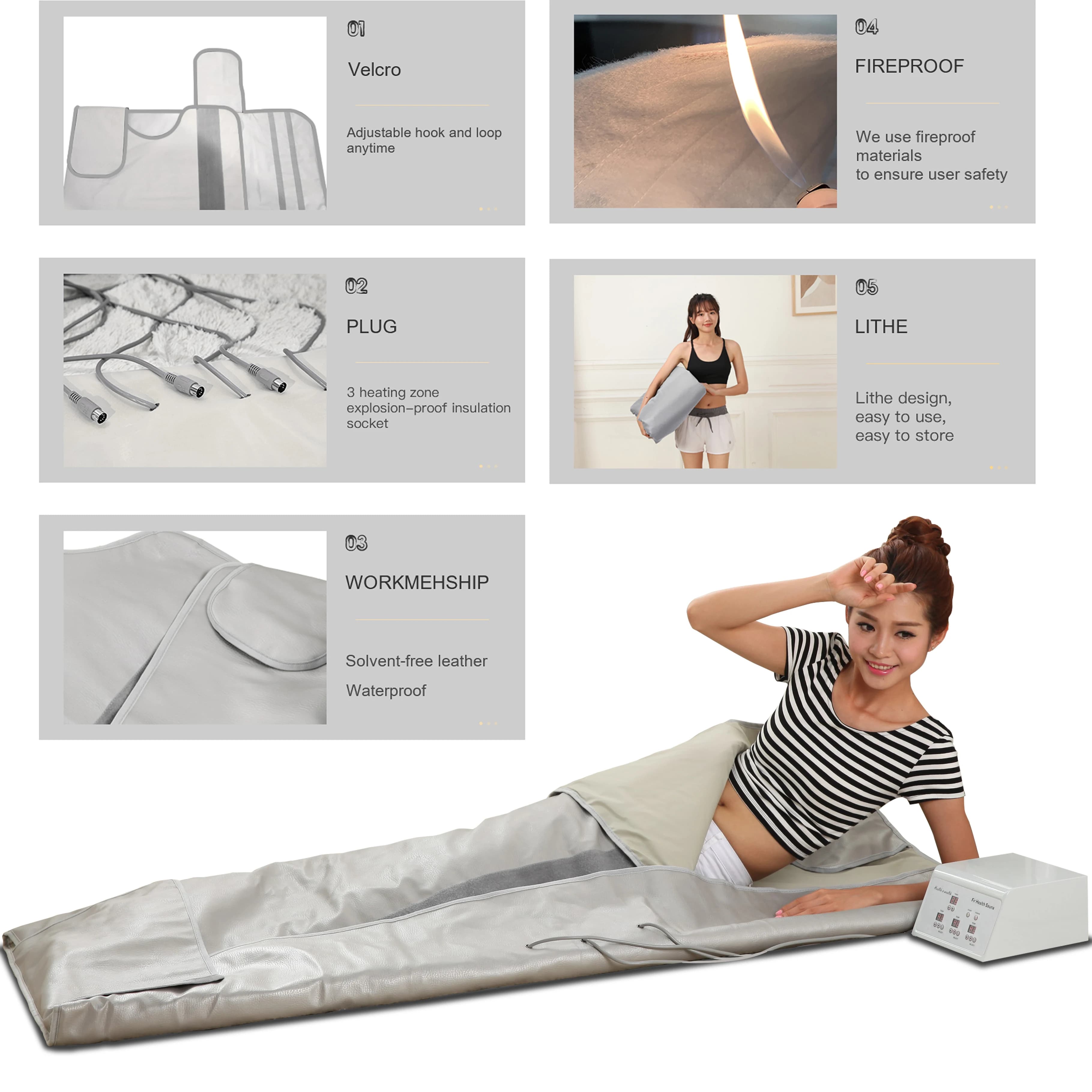 Body Super Shaper Adjustable Size Low Emf 3 Heating Zones Digital Far-Infrared Heat Sauna Blanket