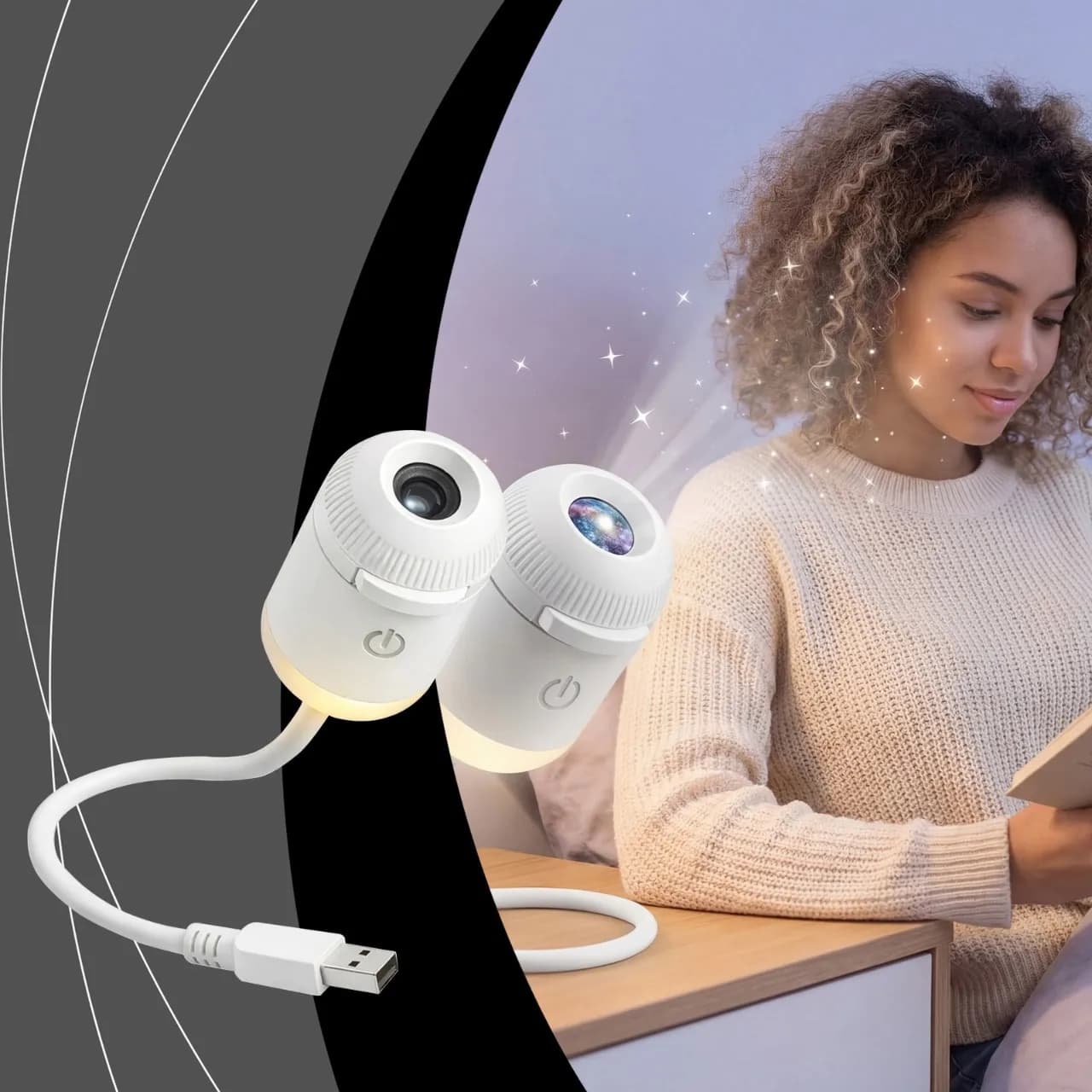 Nuovo Mini Proiettore Stellare 2-in-1, 24 Pellicole con Motivi, Luce Notturna Galassia, Lampada d'Atmosfera per Camera da Letto, Regalo di Natale per Bambini e Innamorati
