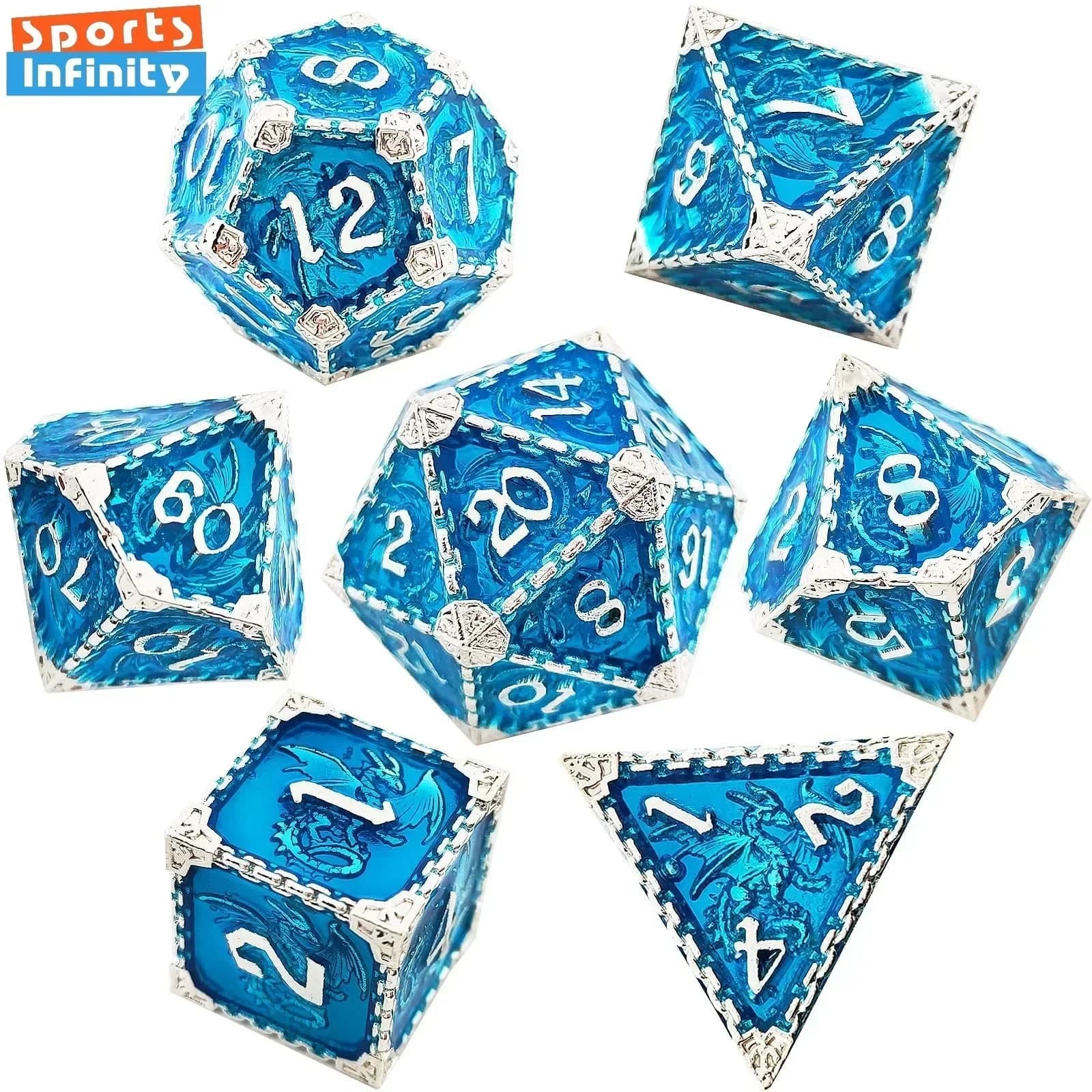 7 pezzi Set di dadi in metallo Dadi solidi in lega di zinco per COC Running Group DND Cthulhu TRPG Gioco da tavolo Dadi poliedrici Decorazione del desktop