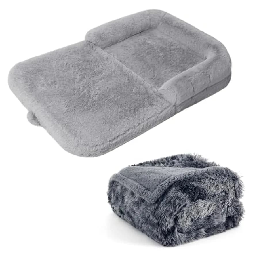 Letto Pieghevole per Umani e Cani Grigio Chiaro con Coperta Impermeabile per Cani