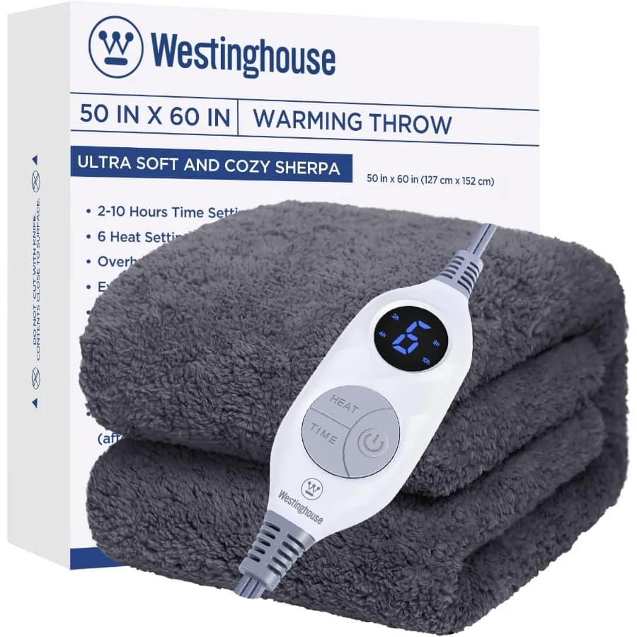 Coperta elettrica Coperta riscaldata Sherpa in morbido peluche con 6 livelli di riscaldamento e spegnimento automatico 2-10 ore Lavabile in lavatrice 50x