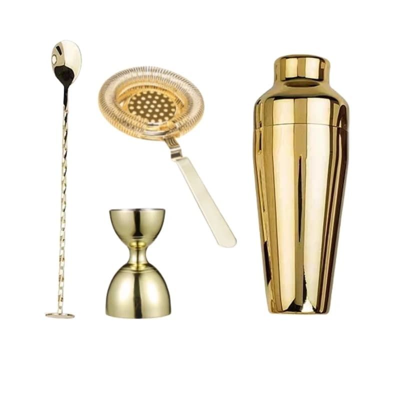 Set da bar per cocktail Shaker Set da bar per shaker placcato oro in rame - Il kit da barista da 4 pezzi include Shaker, Jigger, Filtro e cucchiaio