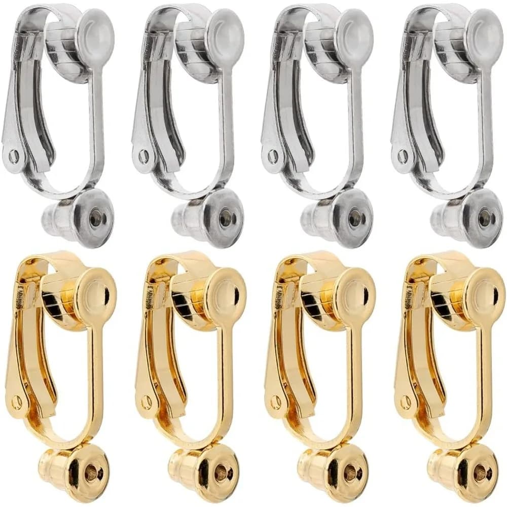 Clip per orecchini in acciaio inossidabile da 20 pezzi Clip in oro su convertitori per orecchini Argento con 20 cuscinetti per orecchini in silicone Kit ad anello aperto
