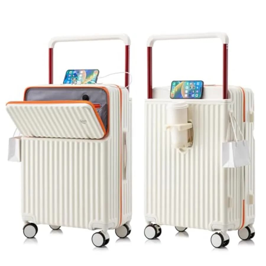 Valigia da cabina da 20 pollici con ruote girevoli, guscio rigido in PC, porta USB, bagaglio da viaggio leggero, approvato per il trasporto aereo