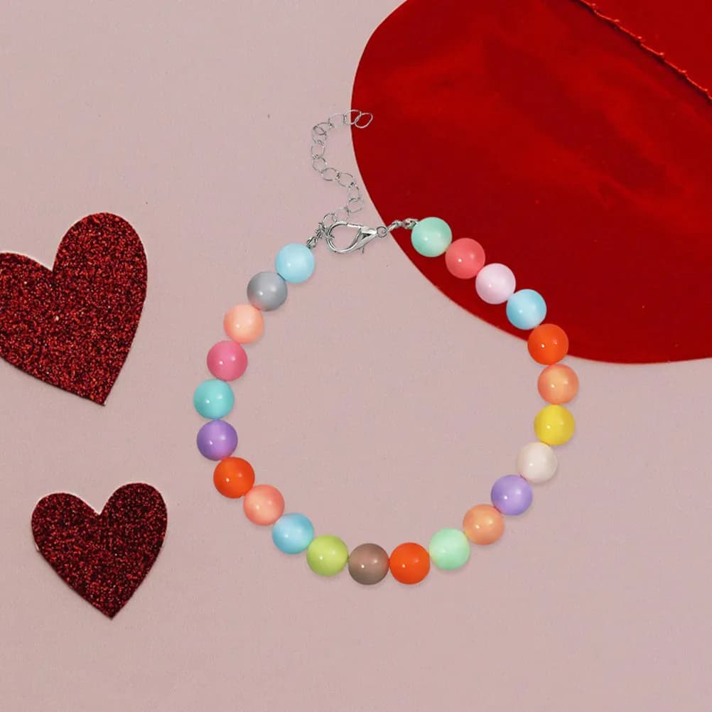 2Pcs Candy Color Beaded Dog Collar Necklace Adjustable Buckle for Small Dogs Comfortable Resin Pet Jewelry Daily Walk Party
