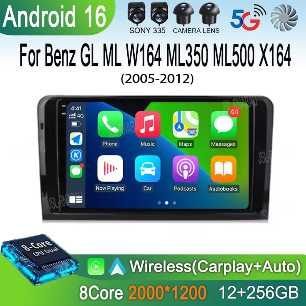 Autoradio Android 16 per Benz GL ML W164 ML350 ML500 X164 2005-2012, Lettore Multimediale Video 2K QLED con GPS, Stereo e CarPlay