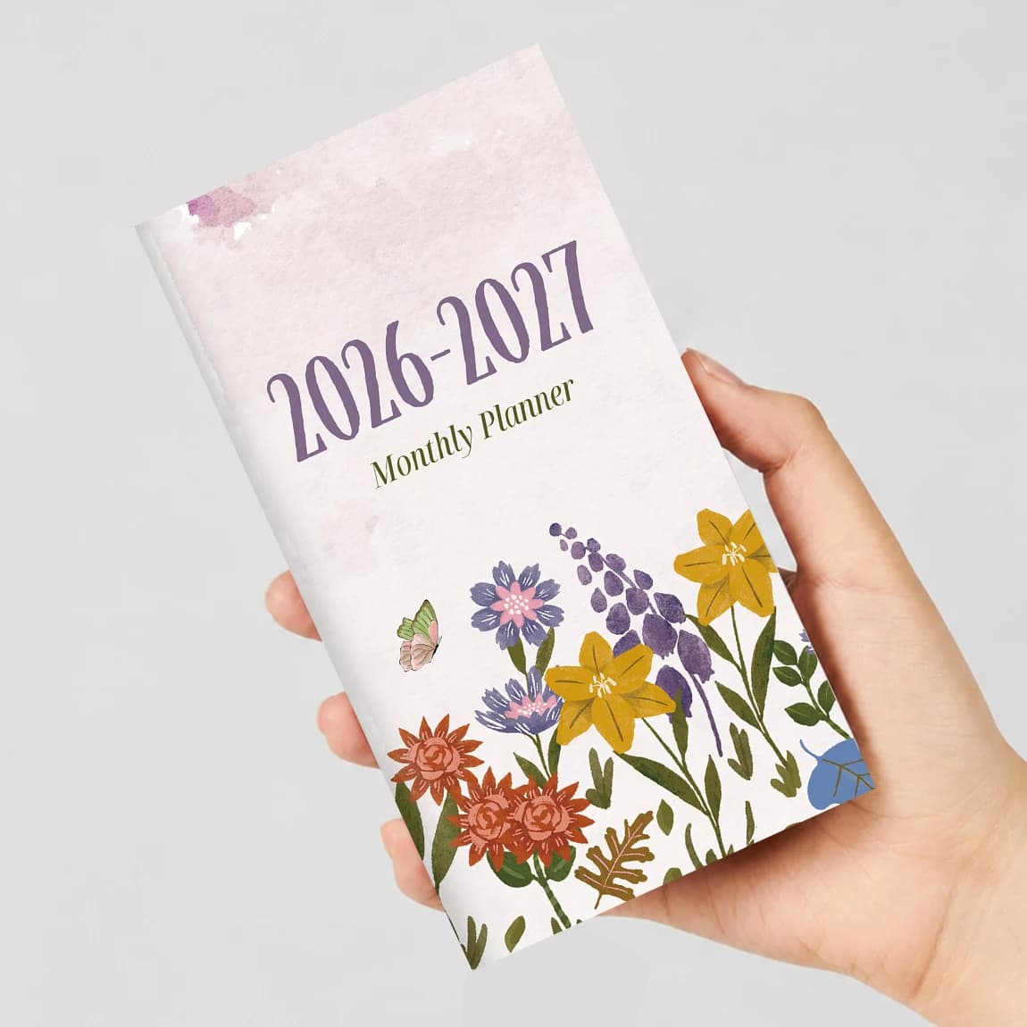 1PC A6 2026-2027 Monthly Planner, Floral Softcover Pocket Notebook with Monthly View, Notes and Holiday Reminders