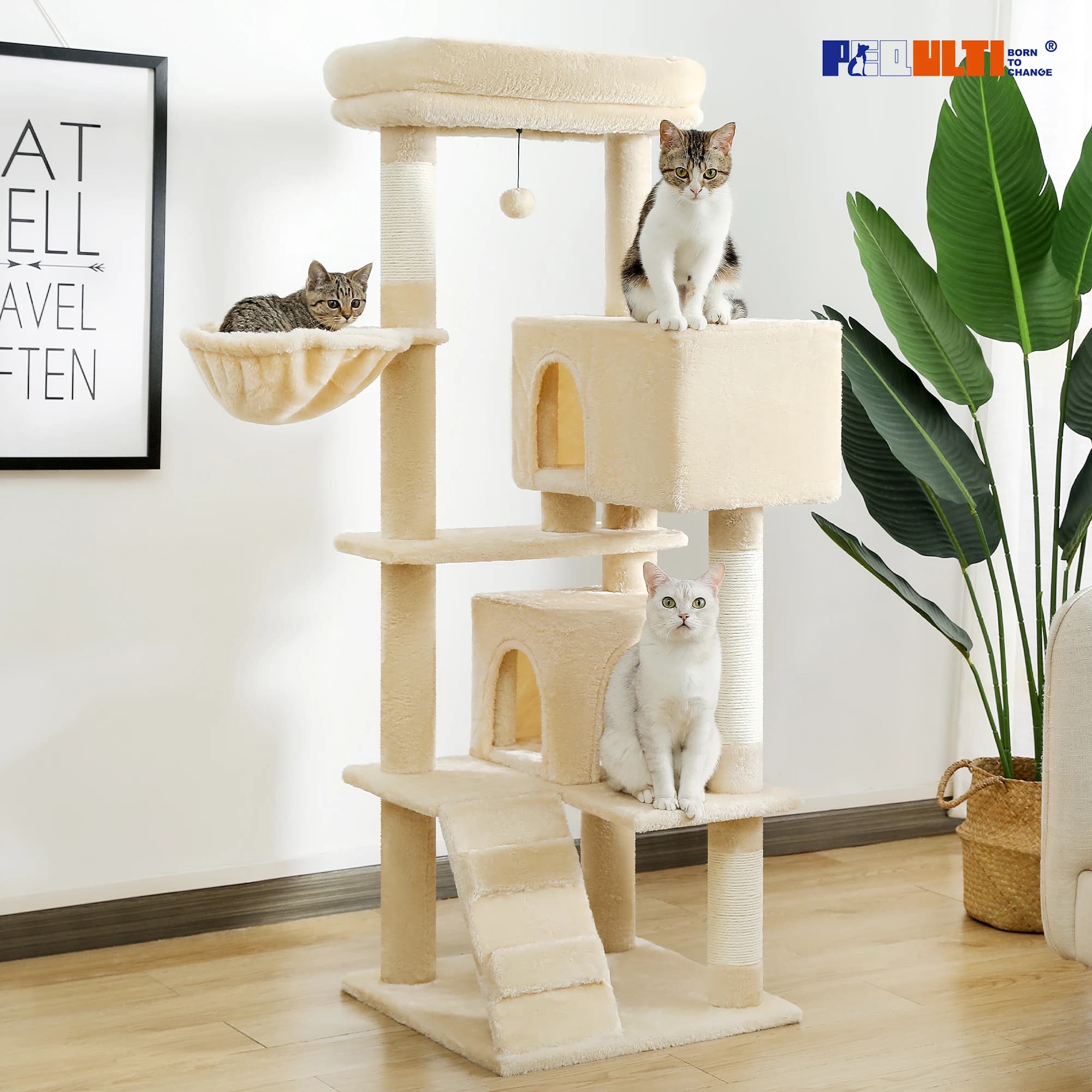 Albero per Gatti Multi-Livello con Amaca, Cuccia Morbida, Casette Accoglienti, Grande Torre per Gatti, Tiragraffi per Gatti da Interno, Mobili per Gatti