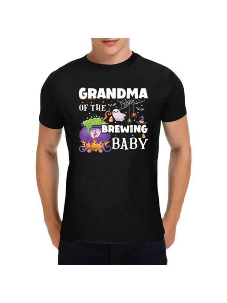 T-shirt girocollo nera da uomo Nonna della preparazione del bambino T-shirt grafica da uomo Halloween S-3XL WHX 180g