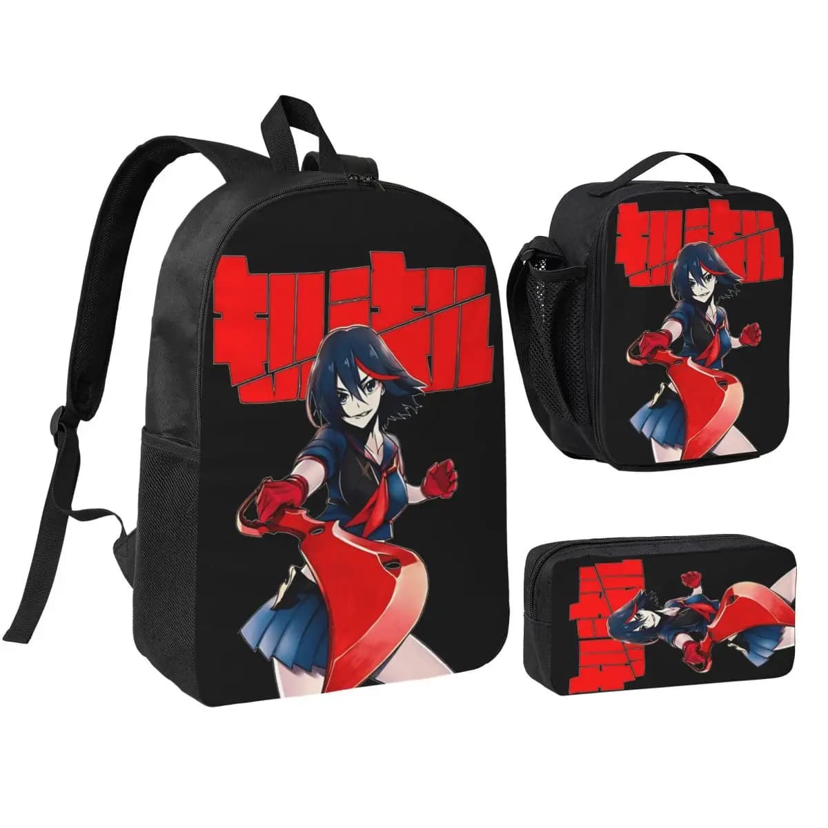 3Pcs Kill La Kill Backpack Set for Children Pencil Boxes Bookbag Sets with Lunch Box For School Students Daypack