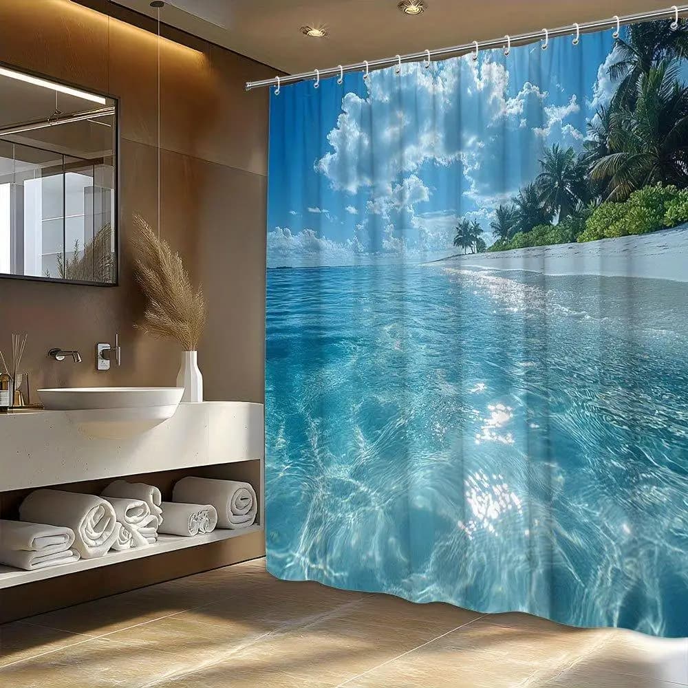 Tropical Beach Ocean Waves Shower Curtain Waterproof Bathroom Shower Liner Paradise Scene Decor for Home Bathroom