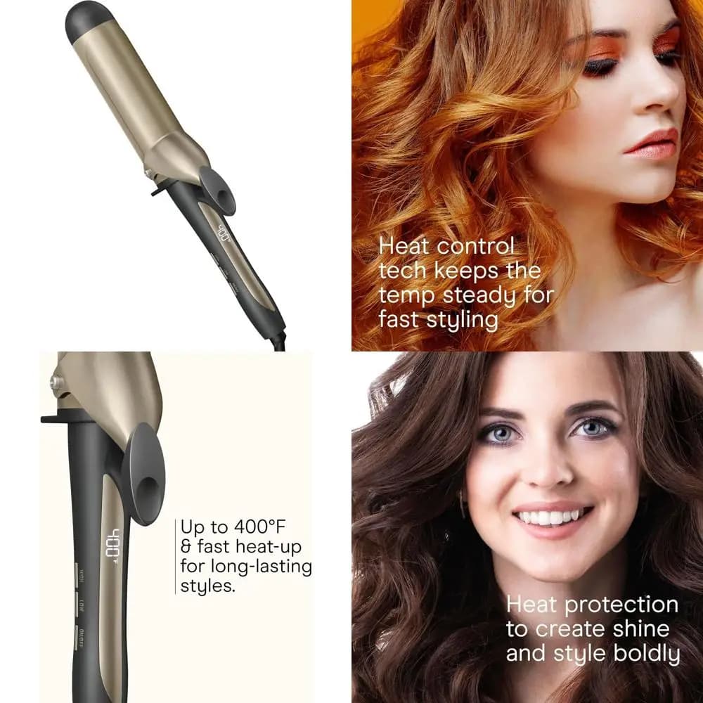 1,75 inch ceramic curling iron, ideal for medium and long hair, dark grey