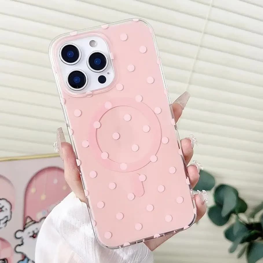 Custodia per telefono Magsafe in TPU rigido a pois color caramello trasparente per iPhone 16 Plus 14 Pro Max 15 13 Cover per paraurti con ricarica wireless