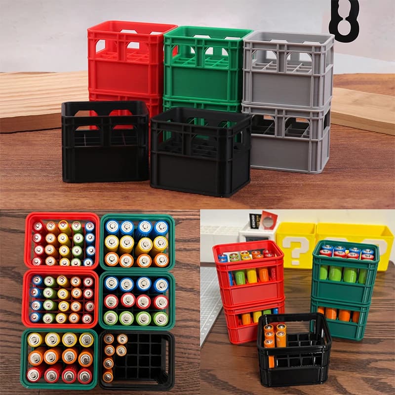 3D Printed Battery Storage Box DIY Beer Crate No. 5 AA No. 7 AAA Battery Stackable Storage Basket