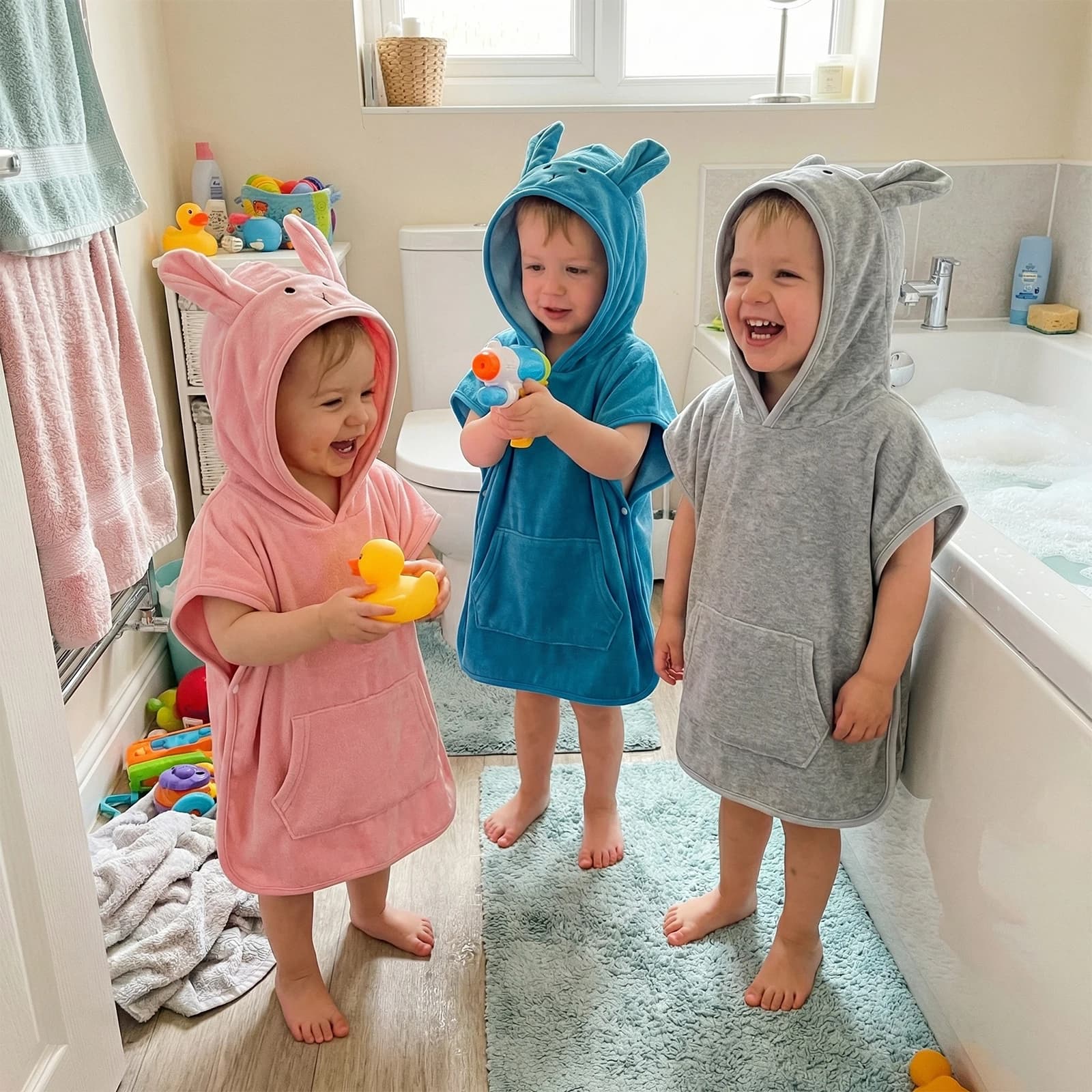 Suefunskry Baby chair with hood, Beach dress with rabbit ears, Bath towel with hood and pockets, Baby towel