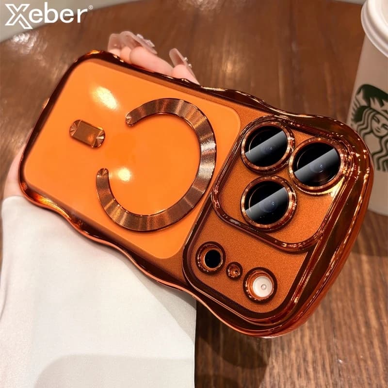 Plating Curly Wavy Transparent Magnetic Case For iPhone 17 16 14 15 13 Pro Max For Magsafe Charging Silicone Soft Bumper Cover