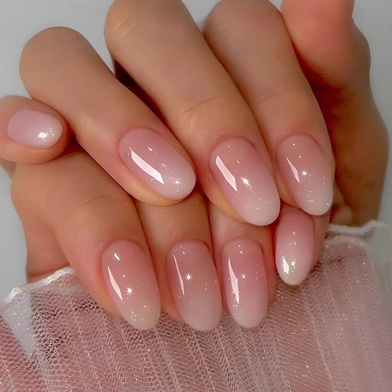 24 pezzi ovale corto rosa stampa sulle unghie semplice ombre primavera unghie finte per dolce impertinente fresco donne e ragazza rimovibile indossabile nail art