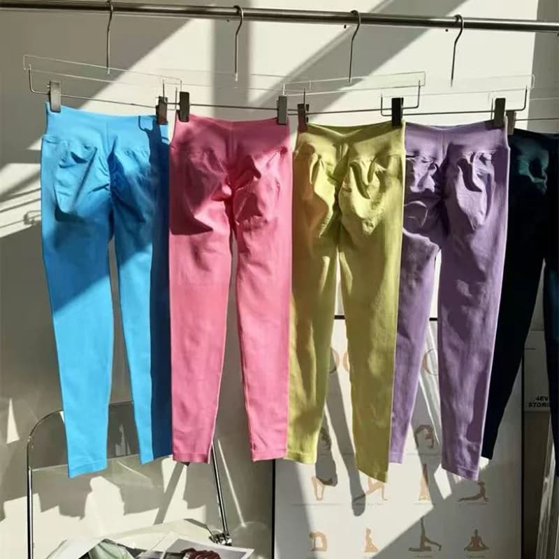 Leggings Sportivi Modellanti a Vita Alta, Senza Cuciture, Effetto Push-Up, Contenitivi e Elastici per Yoga e Corsa - Pantaloni Peach Butt