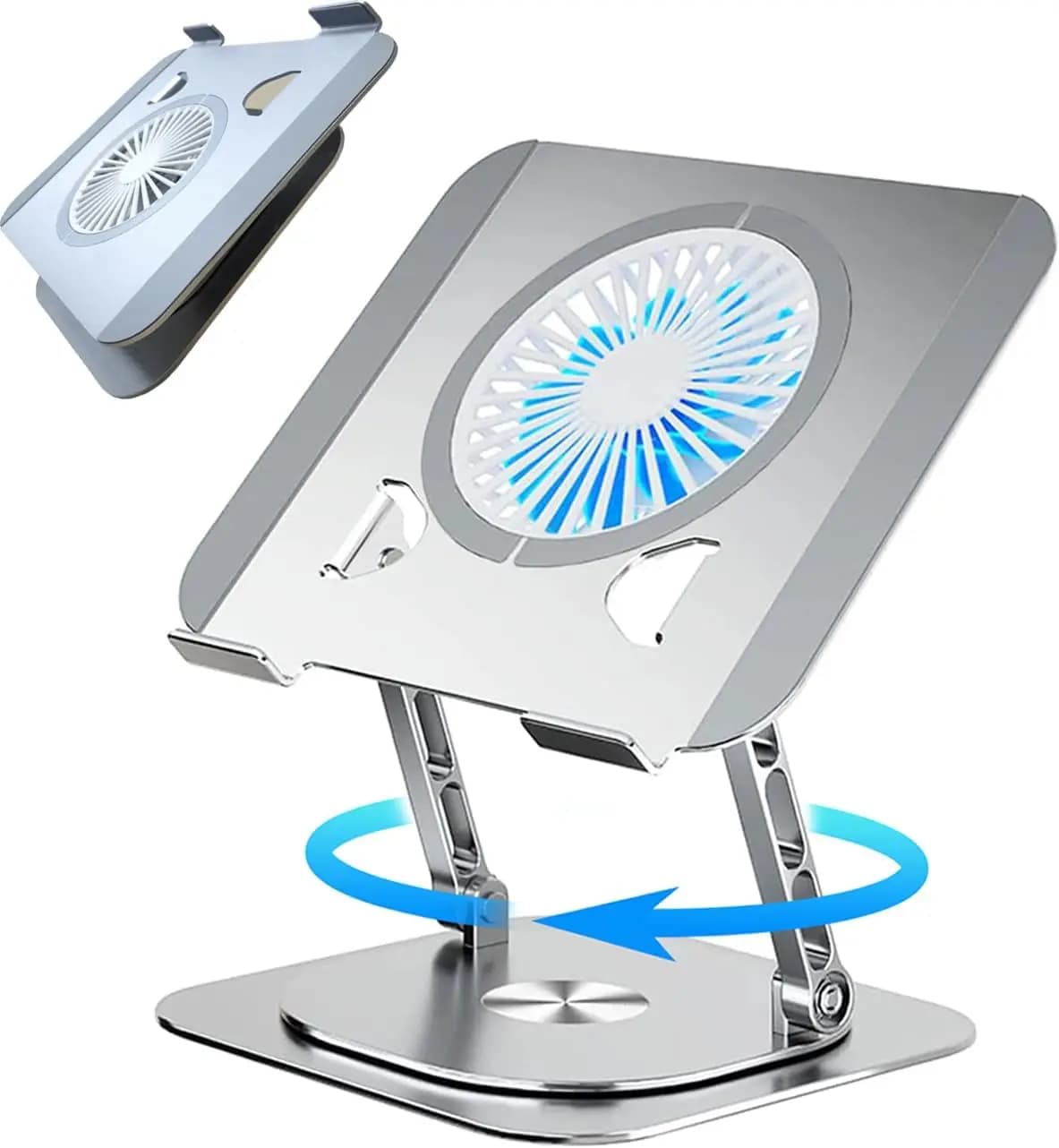 Supporto regolabile per laptop con ventola di raffreddamento, 360 ° Base Girevole per Notebook da 10-17 Pollici, Supporto Ergonomico in Alluminio