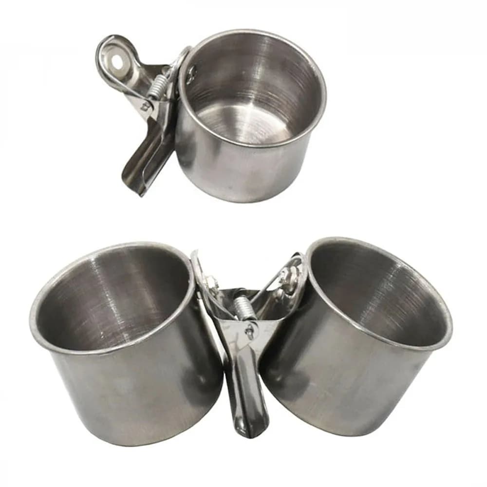 Mangiatoia per uccelli tazze doppie supporto per gabbia per pappagalli in acciaio inossidabile scatola per mangiatoia per uccelli tazze per pappagalli contenitore per ciotole per l'alimentazione dell'acqua alimentare