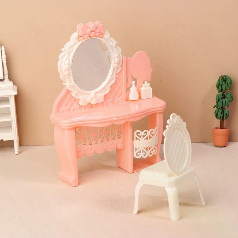 Set di Accessori per Casa delle Bambole in Miniatura 1:12, Tavolo da Trucco e Sedia Simulati, Decorazione per Arredamento Casa