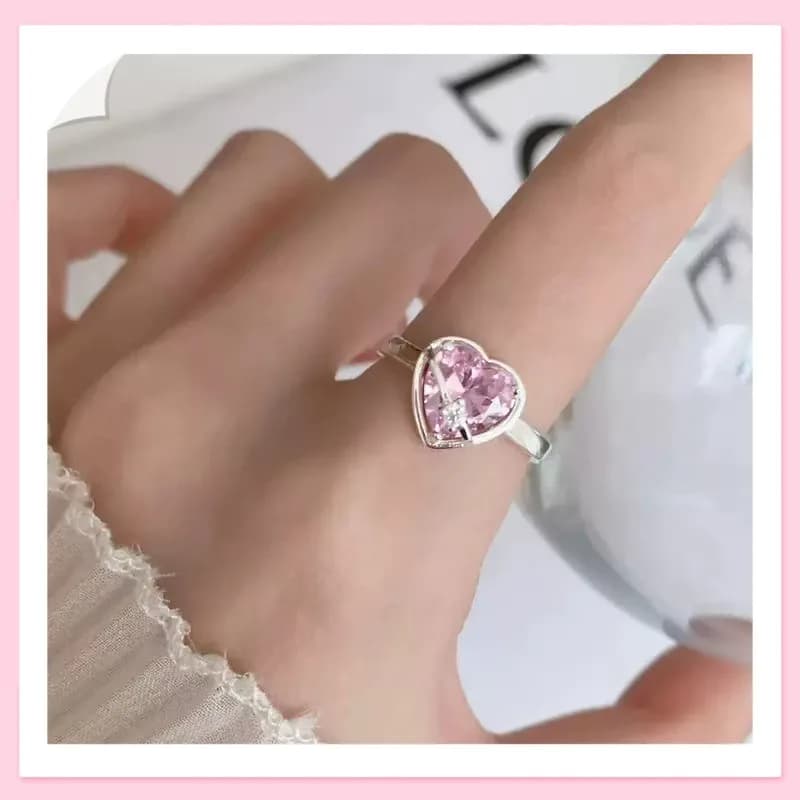 Innamorati a prima vista, Anello aperto in zirconio rosa, Nuovo stile, Lusso leggero di tendenza, Sensazione di alta gamma, Anello da indice di nicchia