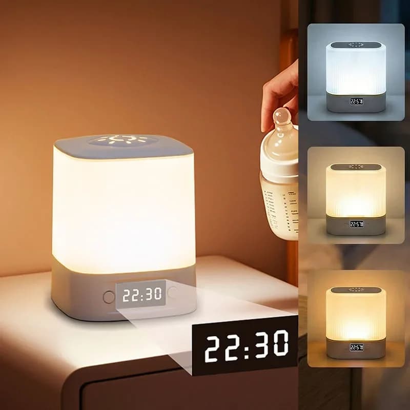 LED Night Light Bedside Lamp,Touch Remote Control Portable Baby Kids Night Light with Clock,3 Colors Dimmable, Timer Table Lamp