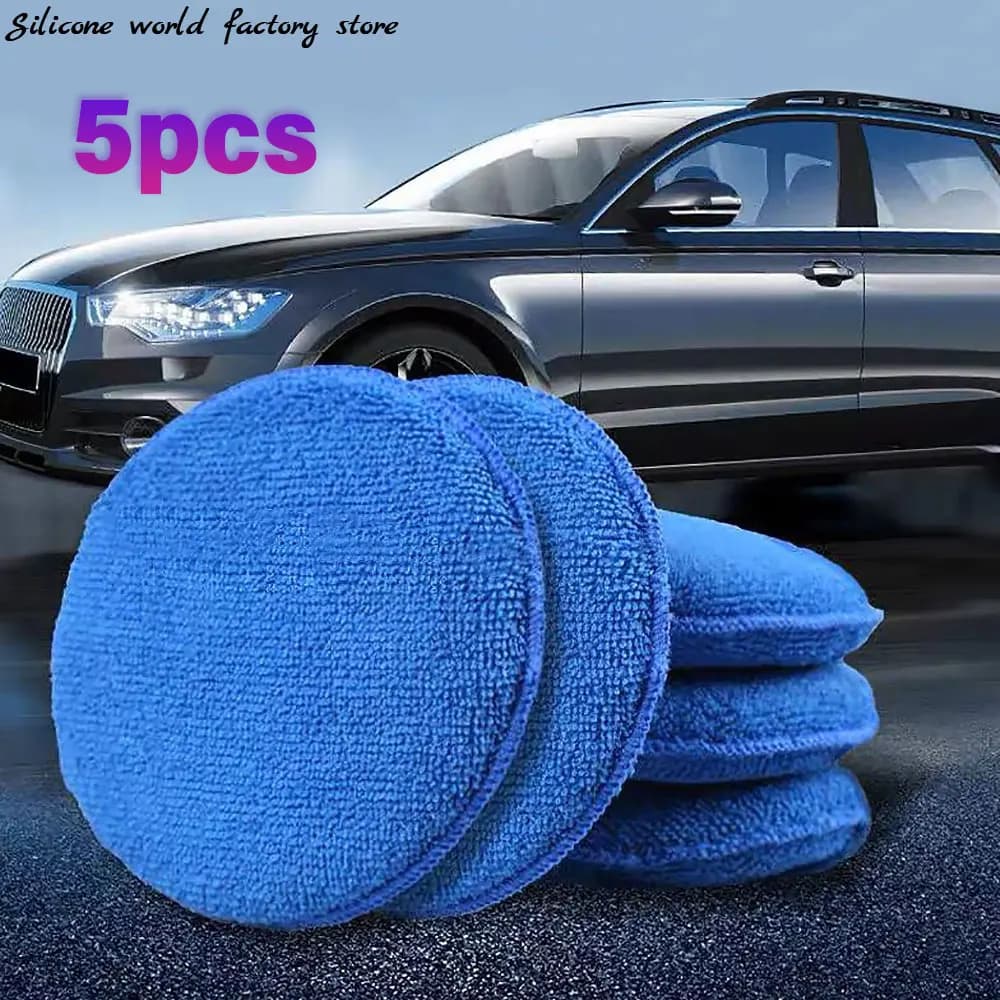 Silicone World 5PCS Car Ceretta Lucidatura Spugna Blocco Microfibra Rotonda Schiuma Applicatore Pad Auto Dettagli Cura Strumenti di Pulizia
