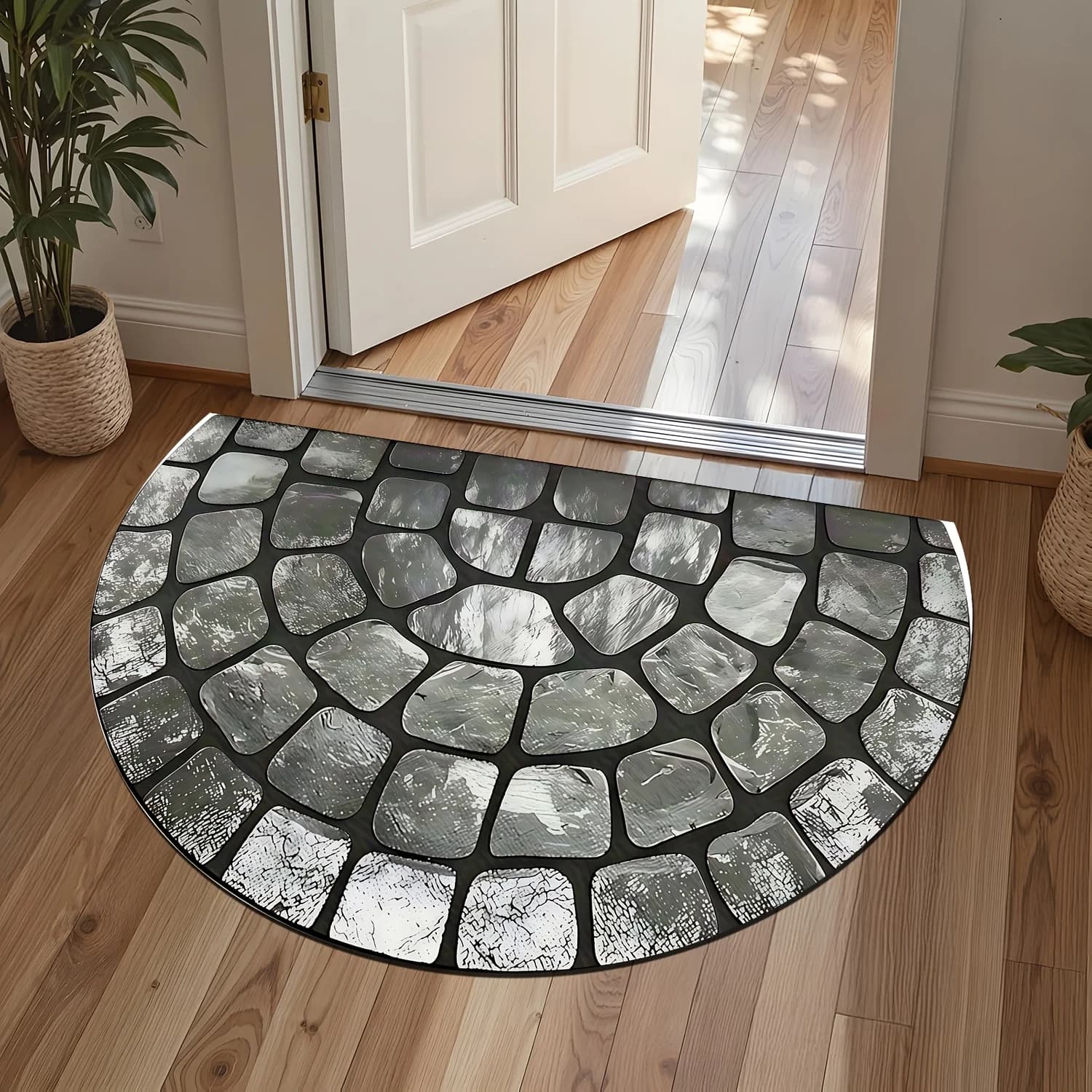 Tappetino d'ingresso creativo con motivo a pietra - tappeto semicircolare, lavabile, per esterni e interni