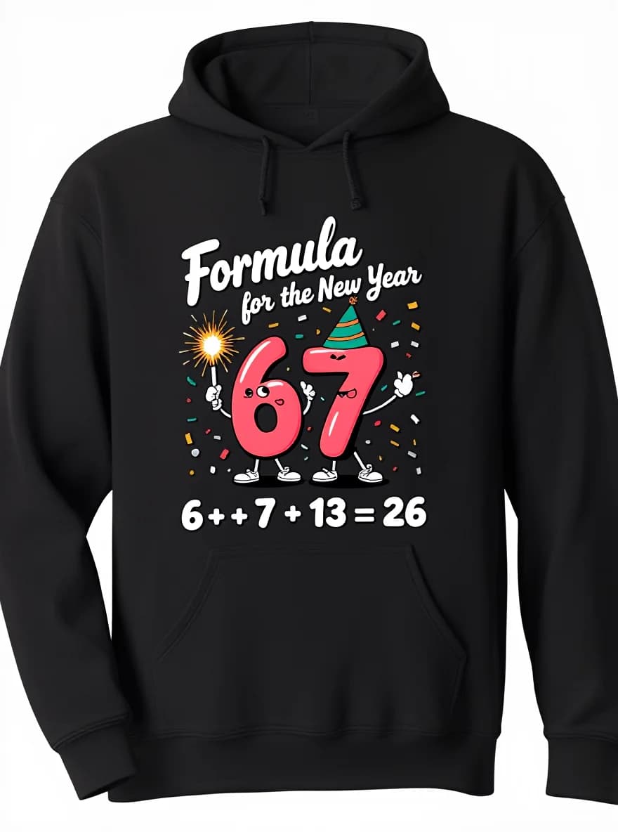 Felpa con cappuccio da uomo 67 Meme, 250 g/m2, regalo di Capodanno 2026