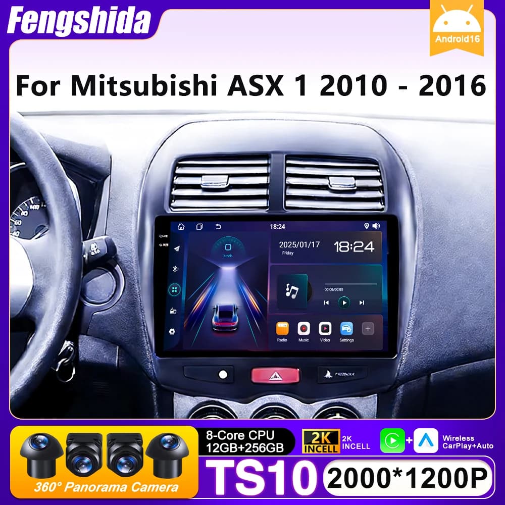 Autoradio Carplay per Mitsubishi ASX 1 2010 - 2016 Android 16 GPS Navigazione Android Auto Stereo WiFi Schermo Unità BT 4G No 2din