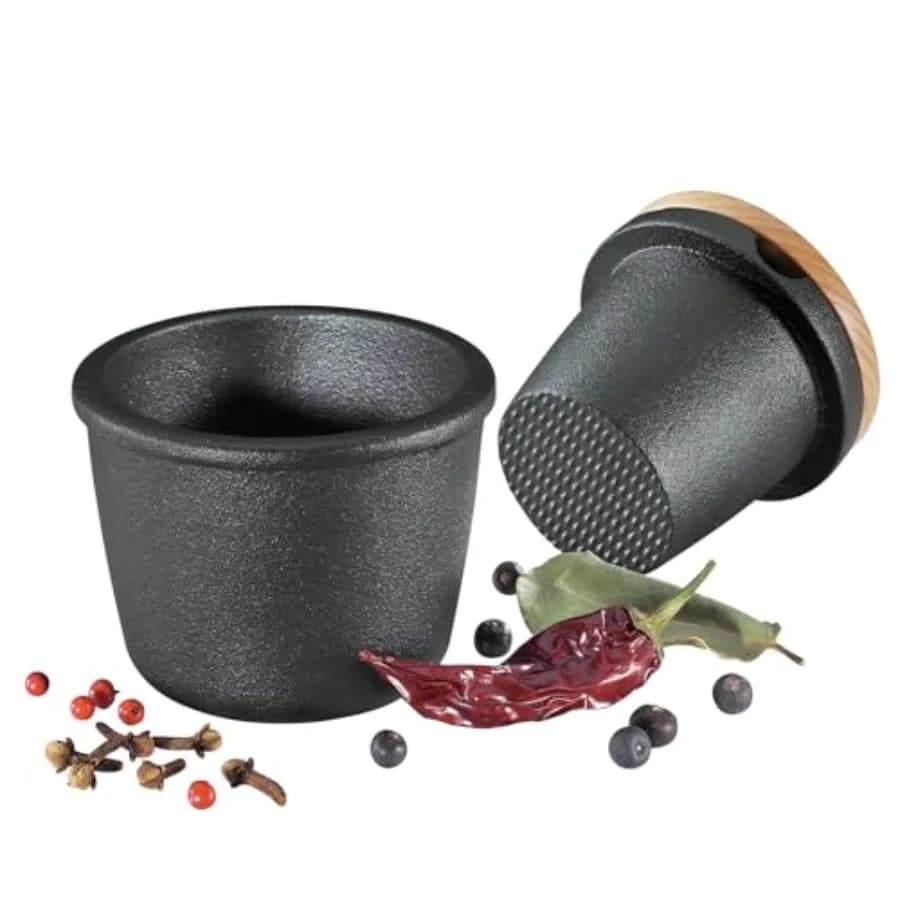 Set Macina Spezie in Ghisa Zassenhaus con Coperchio in Legno di Faggio, Macina Erbe e Semi, 3 Pollici, Nero