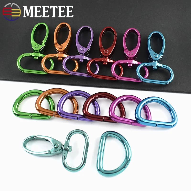 10Sets 20/25/32/38mm Metal Bag Strap Buckle Spring Clasp D Ring Adjuster Pet Collar Hook Carabiner Clip DIY Handbags Accessories