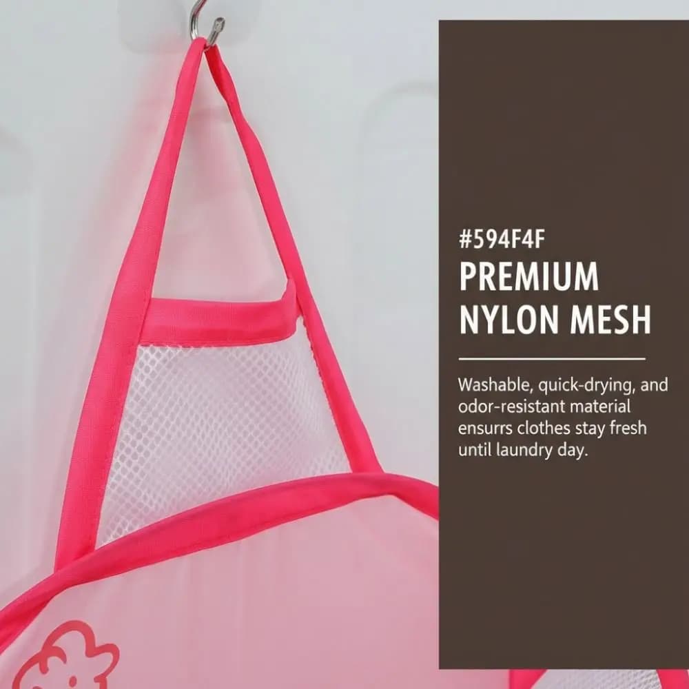 Mesh Material Collapsible Laundry Bag With Hook Washable Mesh Laundry Basket Portable Polyester Mesh Lining Steel Wire