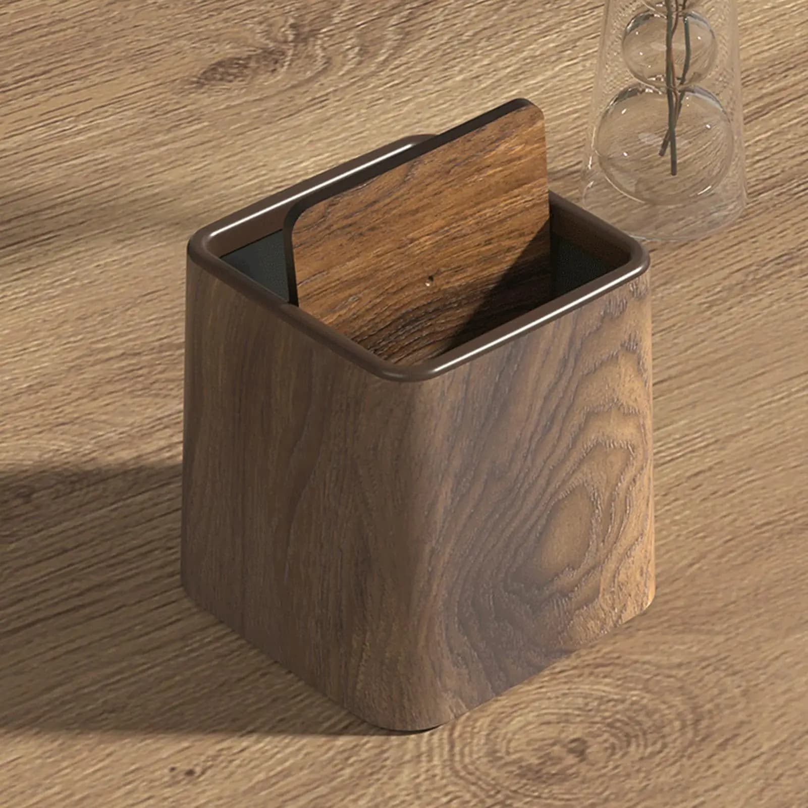 Wood Grain Trash Can Elegant Home with Lid Waste Bin Garbage Container for Bathroom Office Laundry Bedroom Room